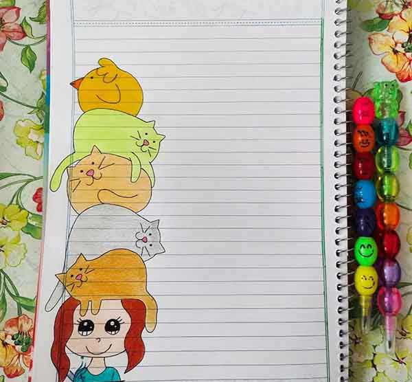 مدل نقاشی جدید برای حاشیه دفتر با طرح های زیبا فانتزی و آسان