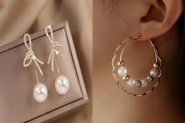 مدل گوشواره با مروارید + درخشش و جلوه‌ خاص چهره شما با مدل گوشواره با مروارید